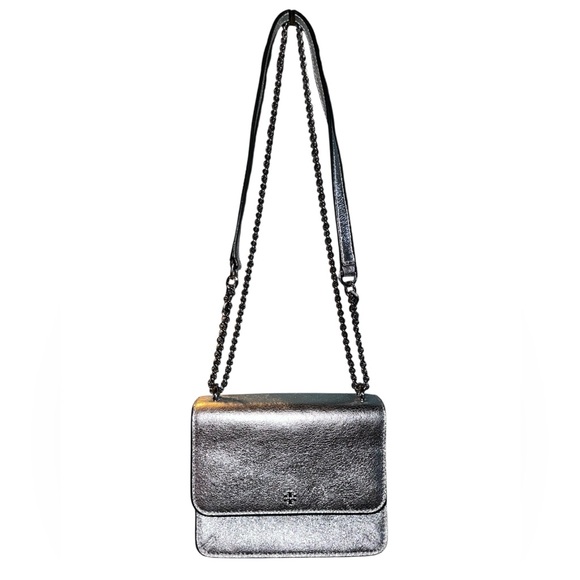Tory Burch Handbags - Tory Burch Special Edition Silver Crackle Mini 2-Way